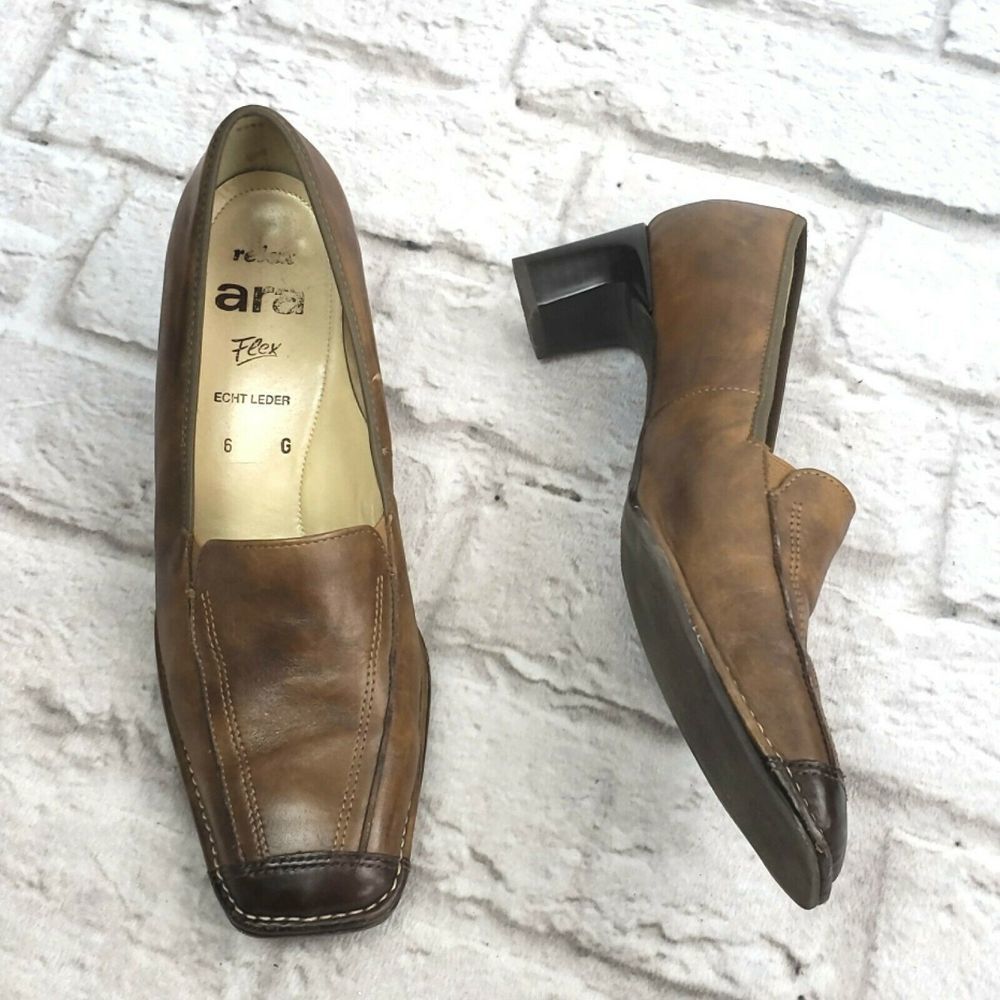 Ara Relax Flex Women's Brown Leather Heels size 8US, 6UK, heel height 2.75"...